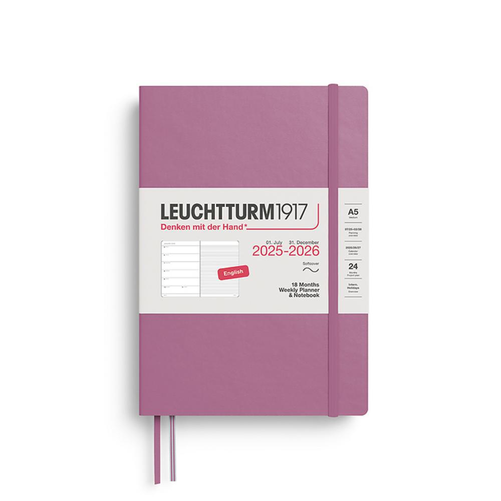 Leuchtturm, Red, Planners, Art & School, 2026, A5, Medium, 18 Month, Softcover, Weekly, Notebook, Dusty Rose, 948110